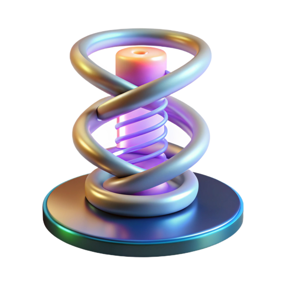 vibrant exemplary Advanced holographic display showing a rotating DNA helix NO BACKGROUND with Transparent Background. png
