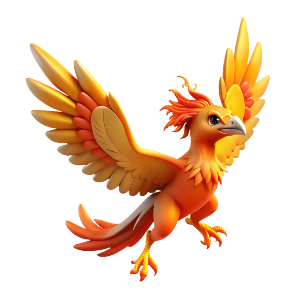 remarkable avant-garde Phoenix, mythical firebird, mid-flight, NO BACKGROUND with Transparent Background. impeccable png