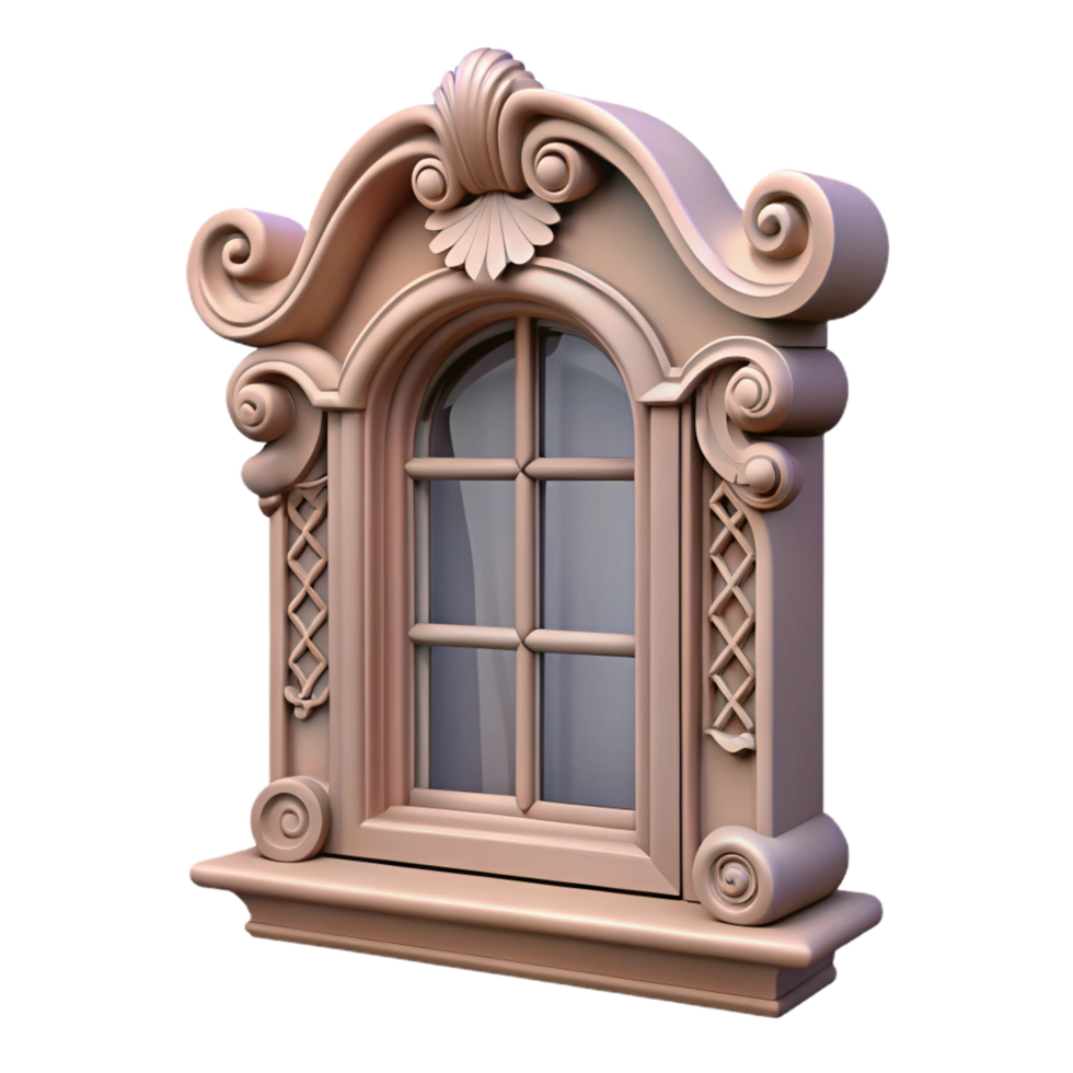tranquil stunning Victorian window frame, intricate carvings, NO BACKGROUND with Transparent Background. crisp png