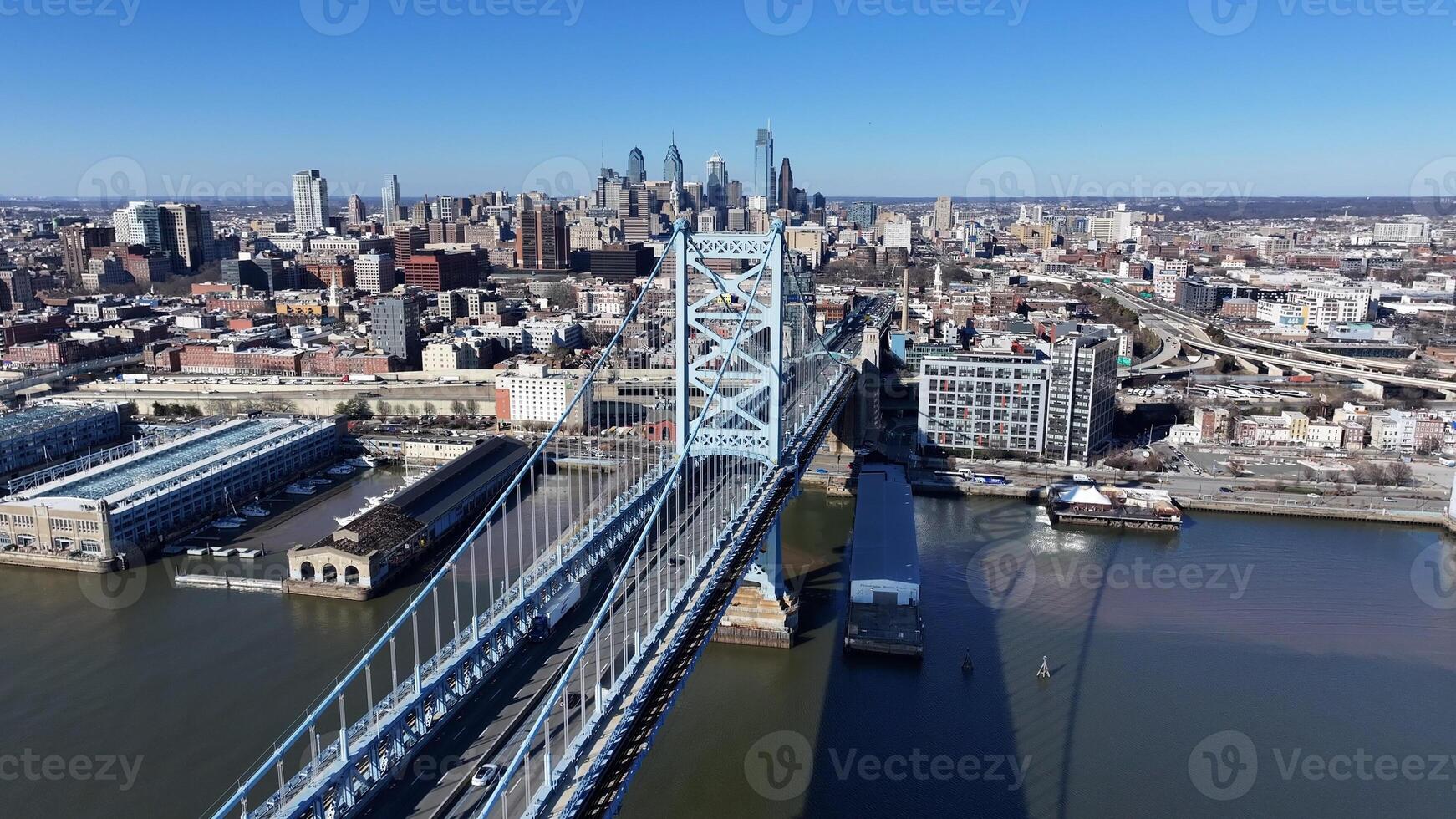 Scenic Benjamin Franklin Bridge in Philadelphia Pennsylvania in United States.. Bridge Delaware River. photo