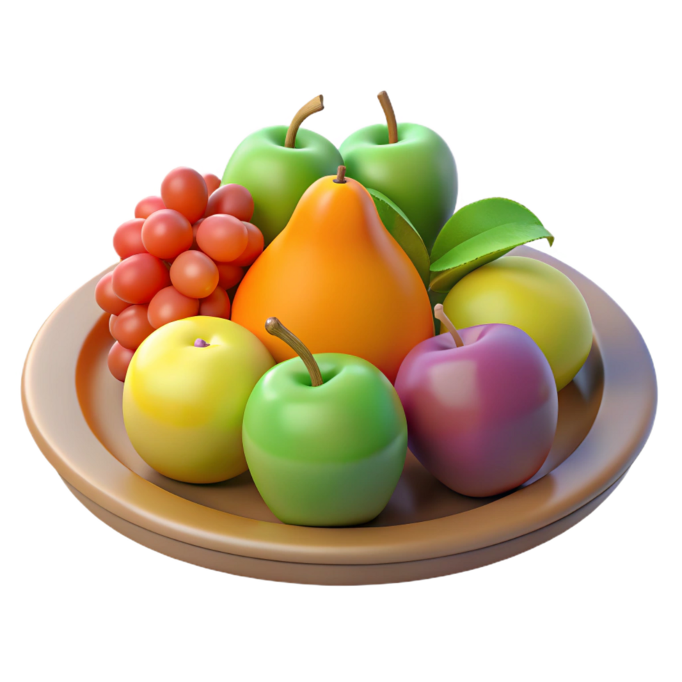 signature vintage Plate of assorted fruits, NO BACKGROUND with Transparent Background. premium png