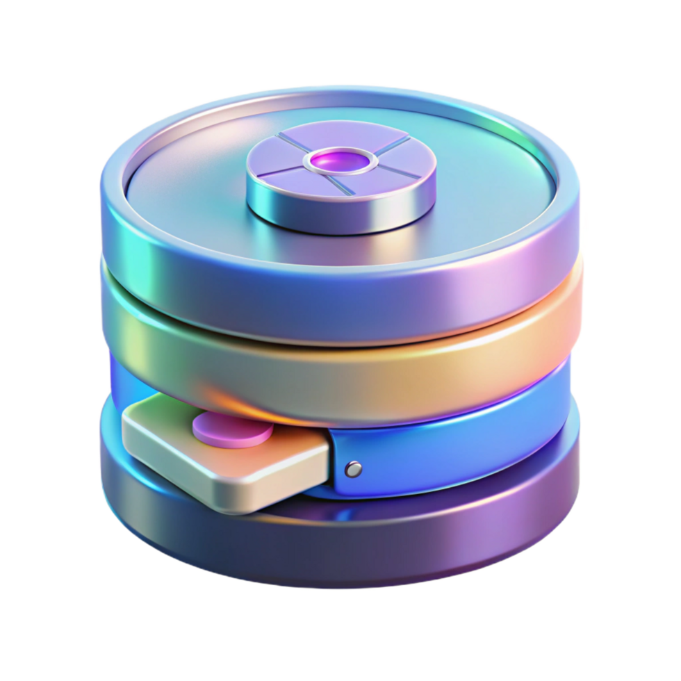 tranquil wonderful Holographic data storage device with spinning discs. NO BACKGROUND with Transparent Background. elite png