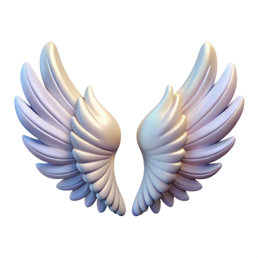 playful magnificent Angel Wings, feathered and divine, angelic symbol, NO BACKGROUND with Transparent Background. premium png