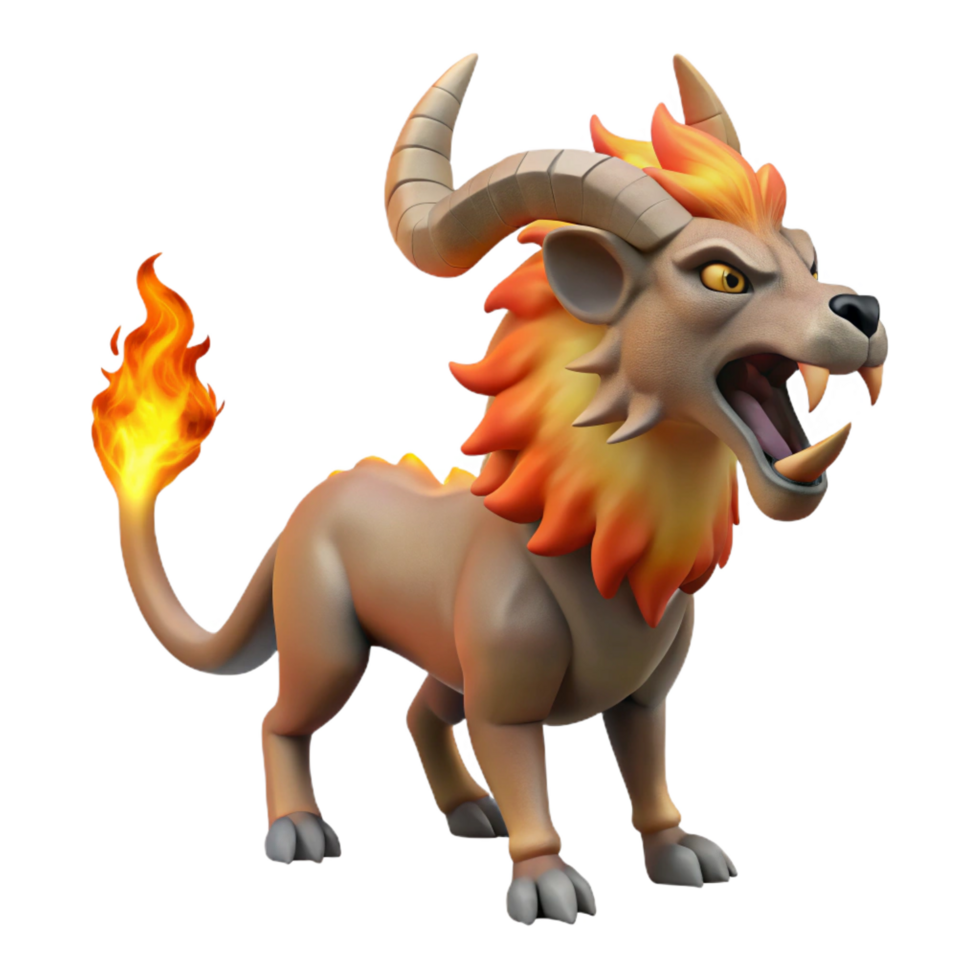 playful striking Chimera, fire-breathing monster, goat, lion, snake hybrid, NO BACKGROUND with Transparent Background. handcrafted png