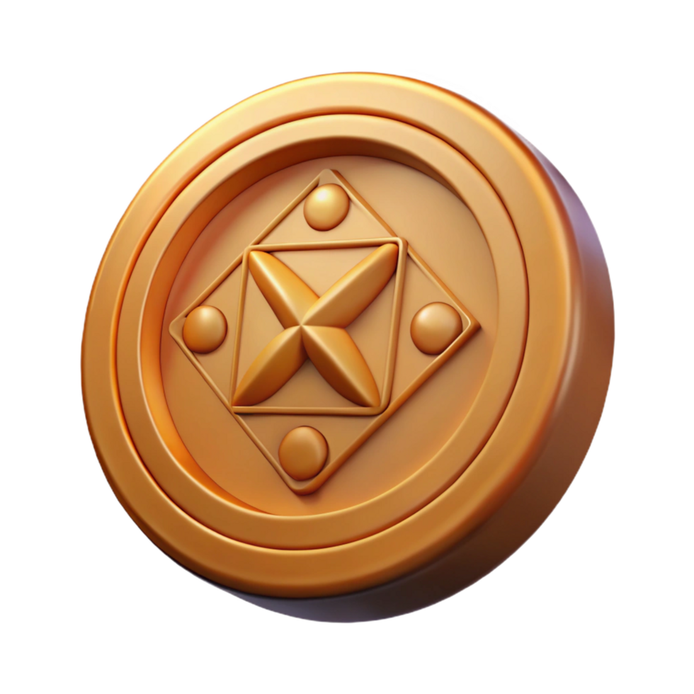 joyful striking A single, ancient coin, with cryptic symbols. NO BACKGROUND with Transparent Background. authentic png
