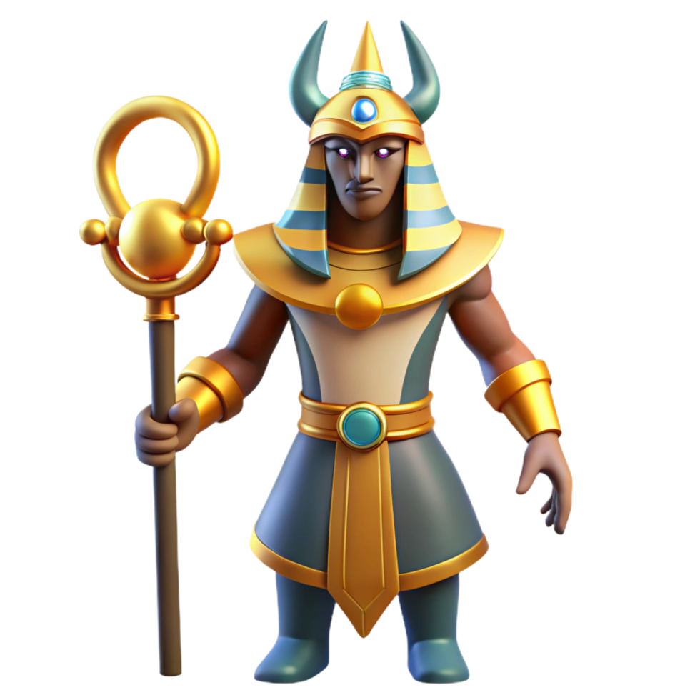timeless vintage Osiris, Egyptian god of the underworld, resurrected god, NO BACKGROUND with Transparent Background. studio quality png