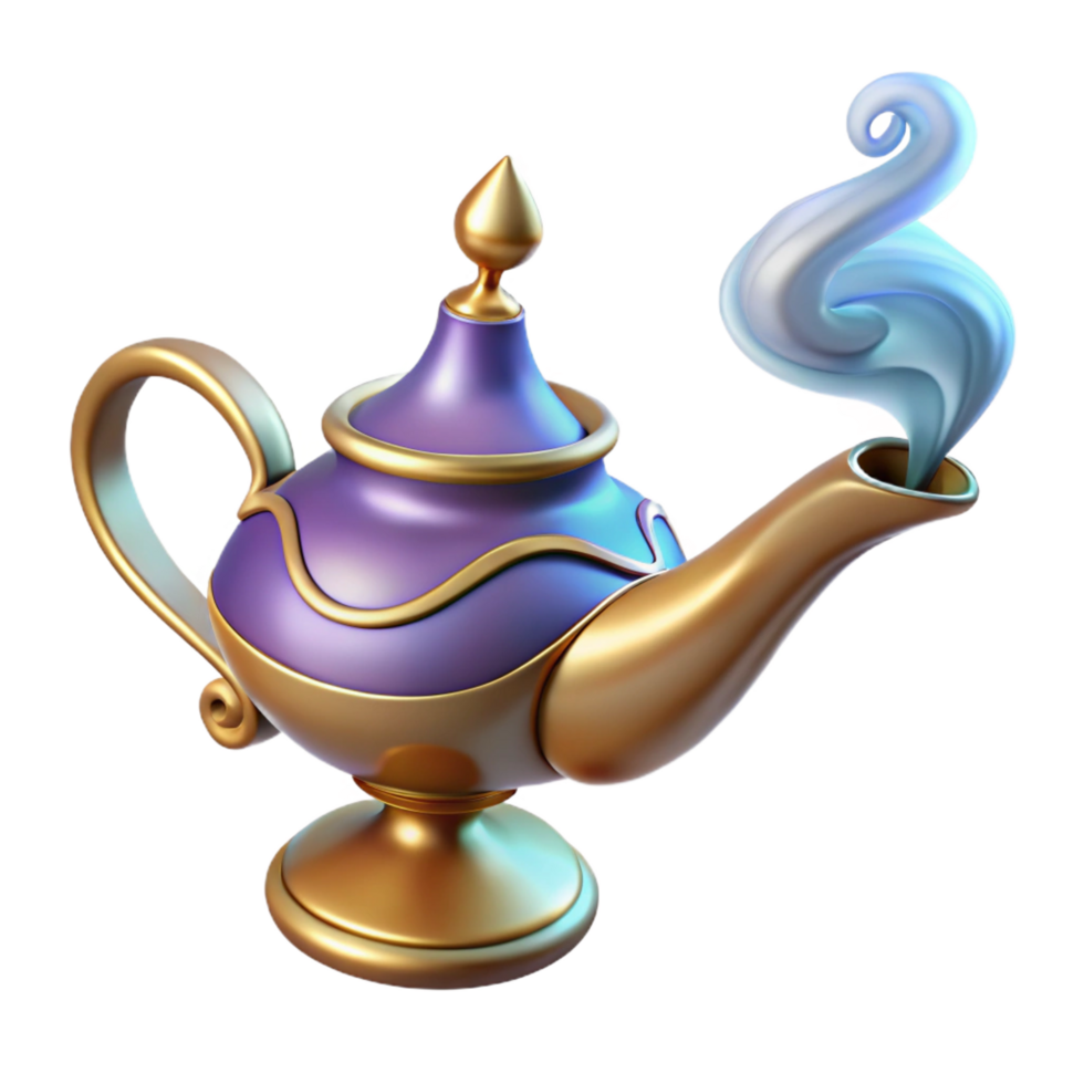 signature rustic Magic lamp, ornate design, genie smoke, NO BACKGROUND with Transparent Background. original png