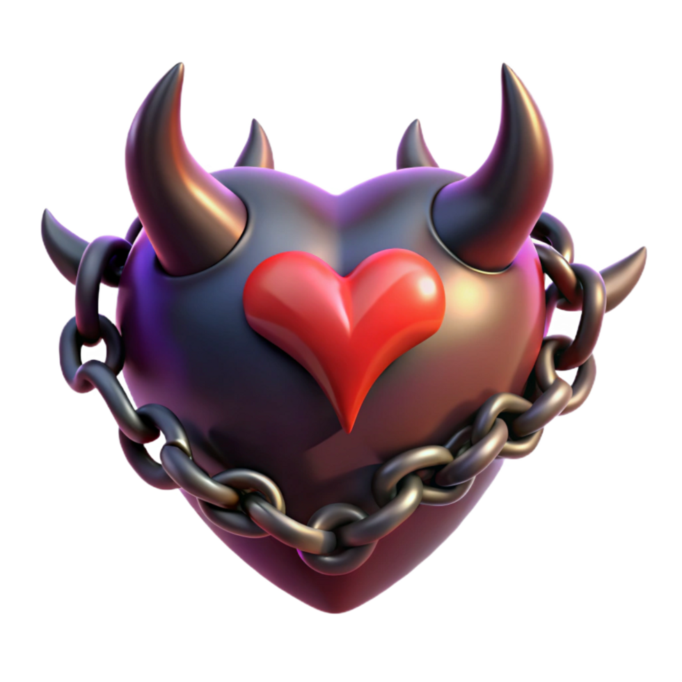 immaculate distinguished A stylized, chained demon heart, pulsing with dark energy. NO BACKGROUND with Transparent Background. png