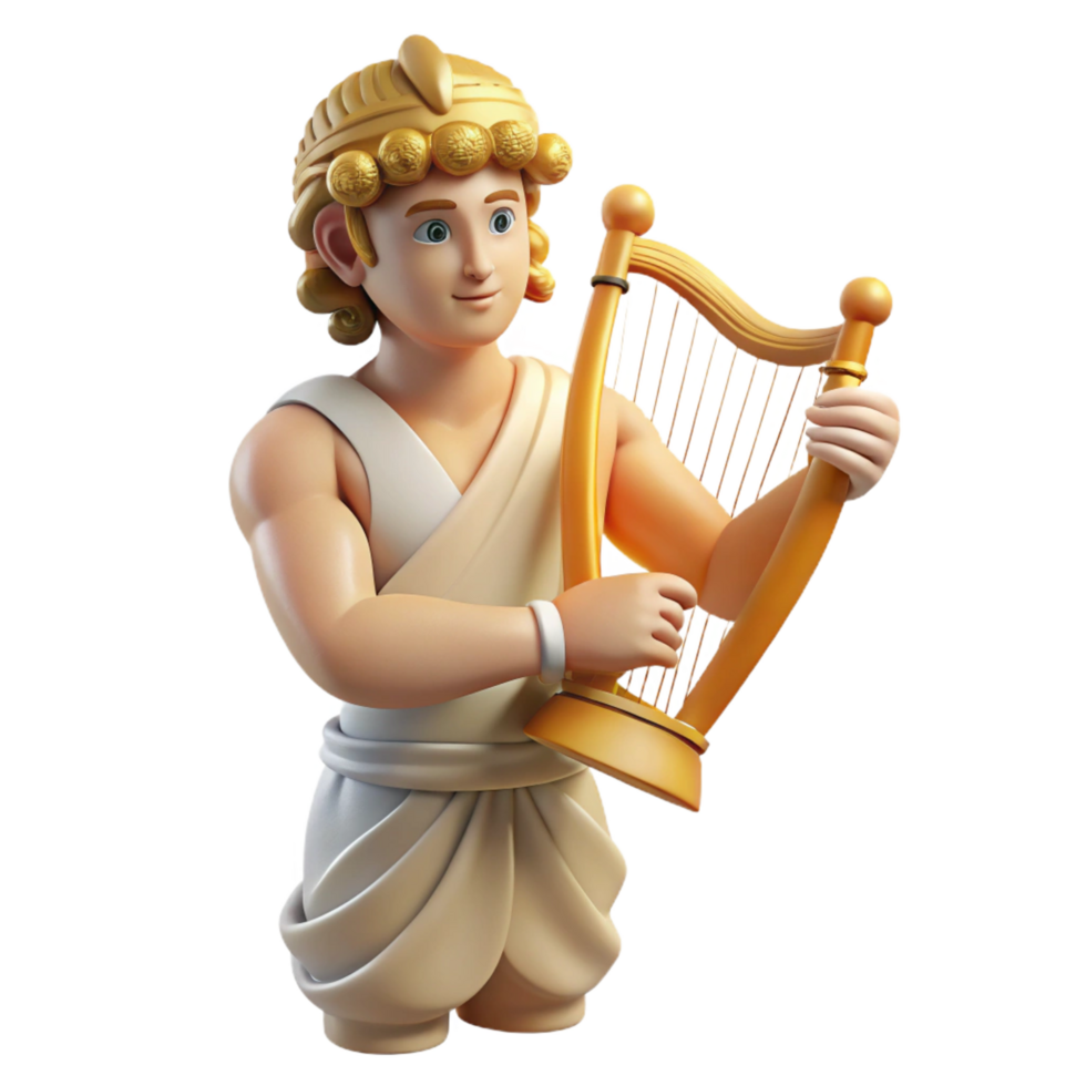 quintessential geometric Apollo, God of Music and Light, playing lyre, NO BACKGROUND with Transparent Background. authentic png