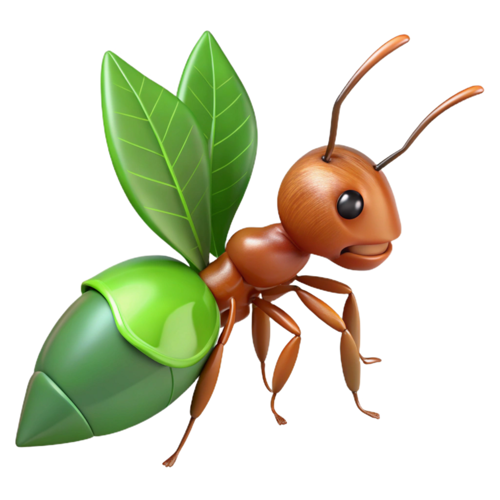 quintessential abstract Ant carrying a leaf fragment NO BACKGROUND with Transparent Background. original png
