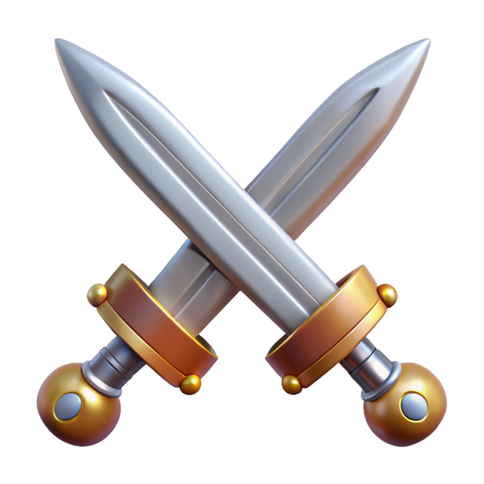 sought-after renaissance A pair of crossed swords, ornate hilts. NO BACKGROUND with Transparent Background. 4K png