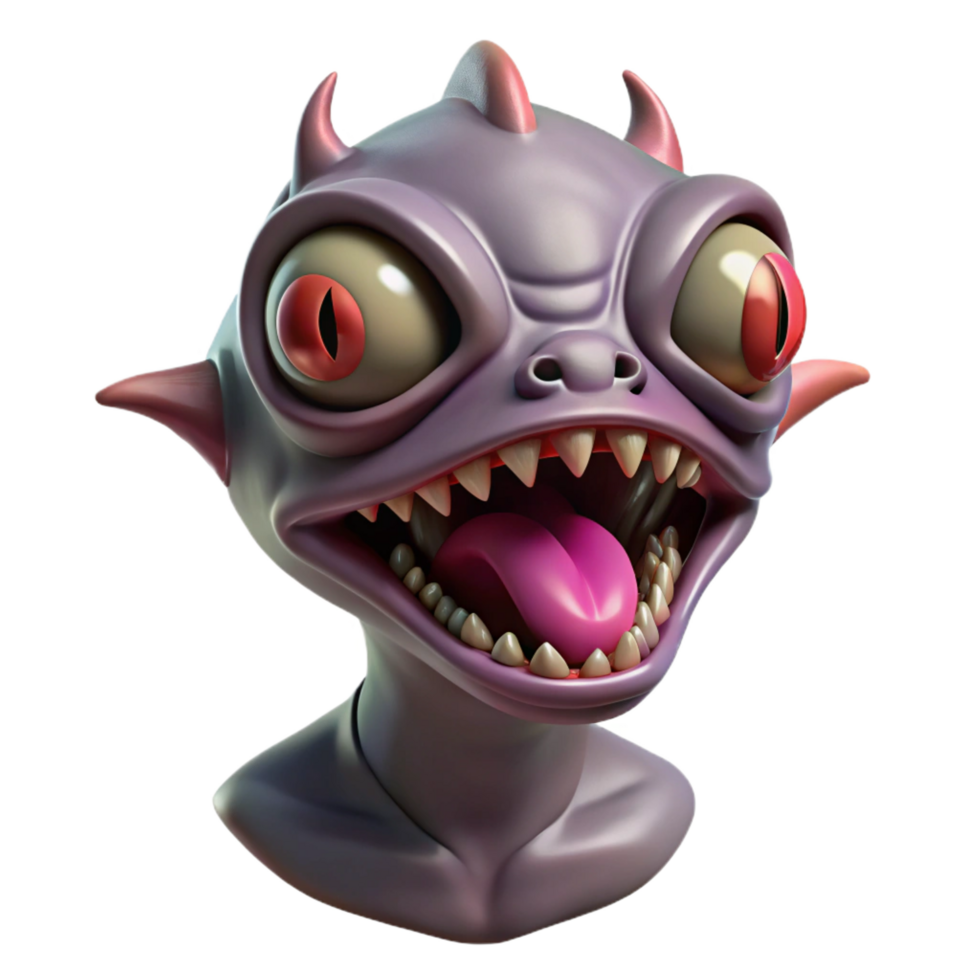 impressive avant-garde Alien creature head, grotesque, multiple eyes, sharp teeth, NO BACKGROUND with Transparent Background. original png