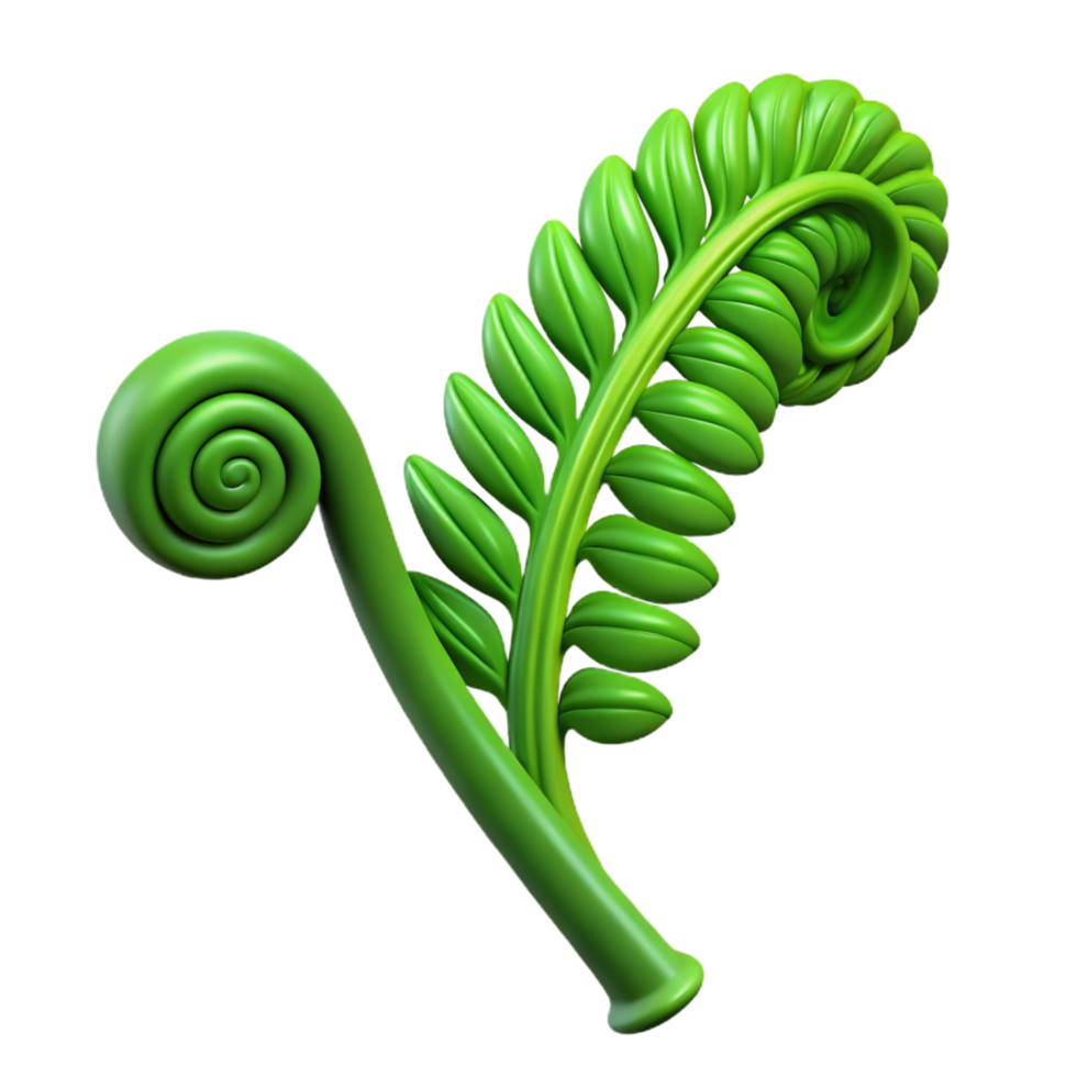 radiant exceptional A single green fern frond unfurling NO BACKGROUND with Transparent Background. png