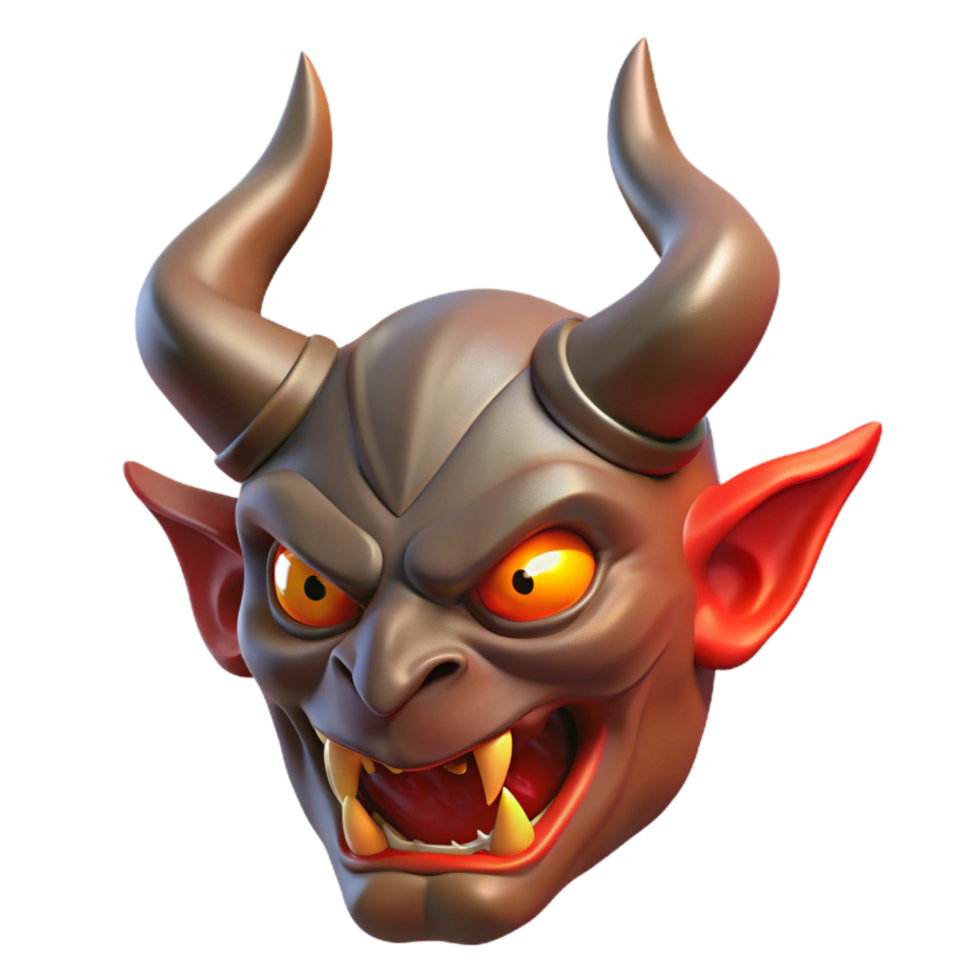 splendid organic A horned demon head, with fiery eyes. NO BACKGROUND with Transparent Background. 8K png