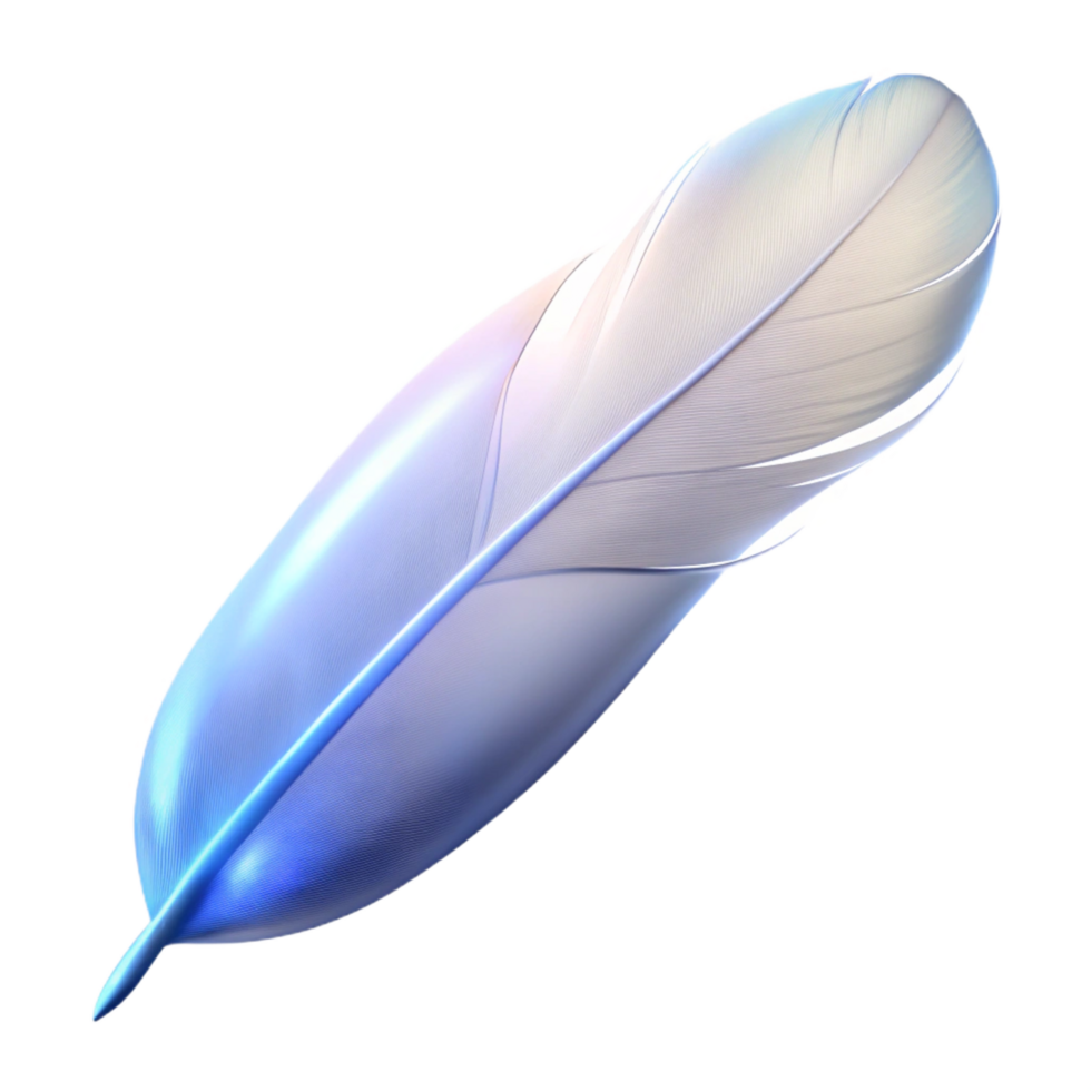 spectacular baroque Single white feather, glowing, floating gently NO BACKGROUND with Transparent Background. exclusive png