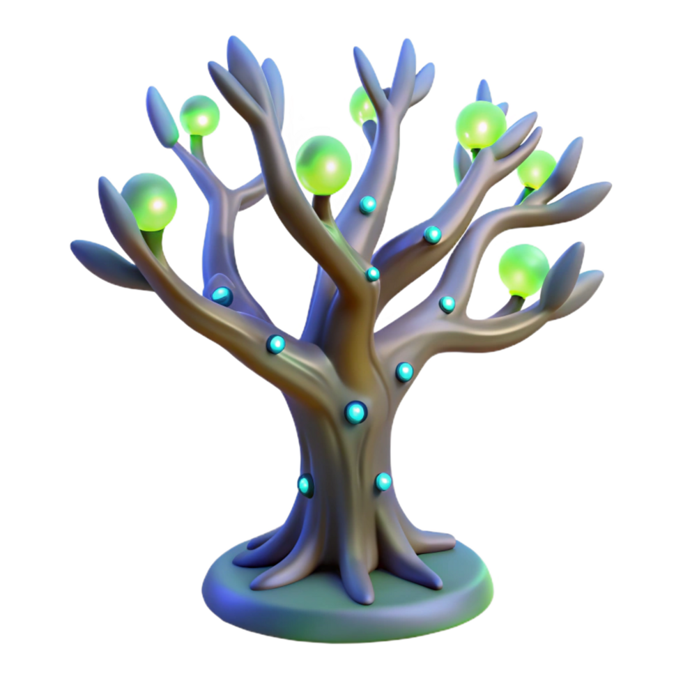 memorable impressionist Bioengineered alien tree with glowing branches NO BACKGROUND with Transparent Background. crisp png