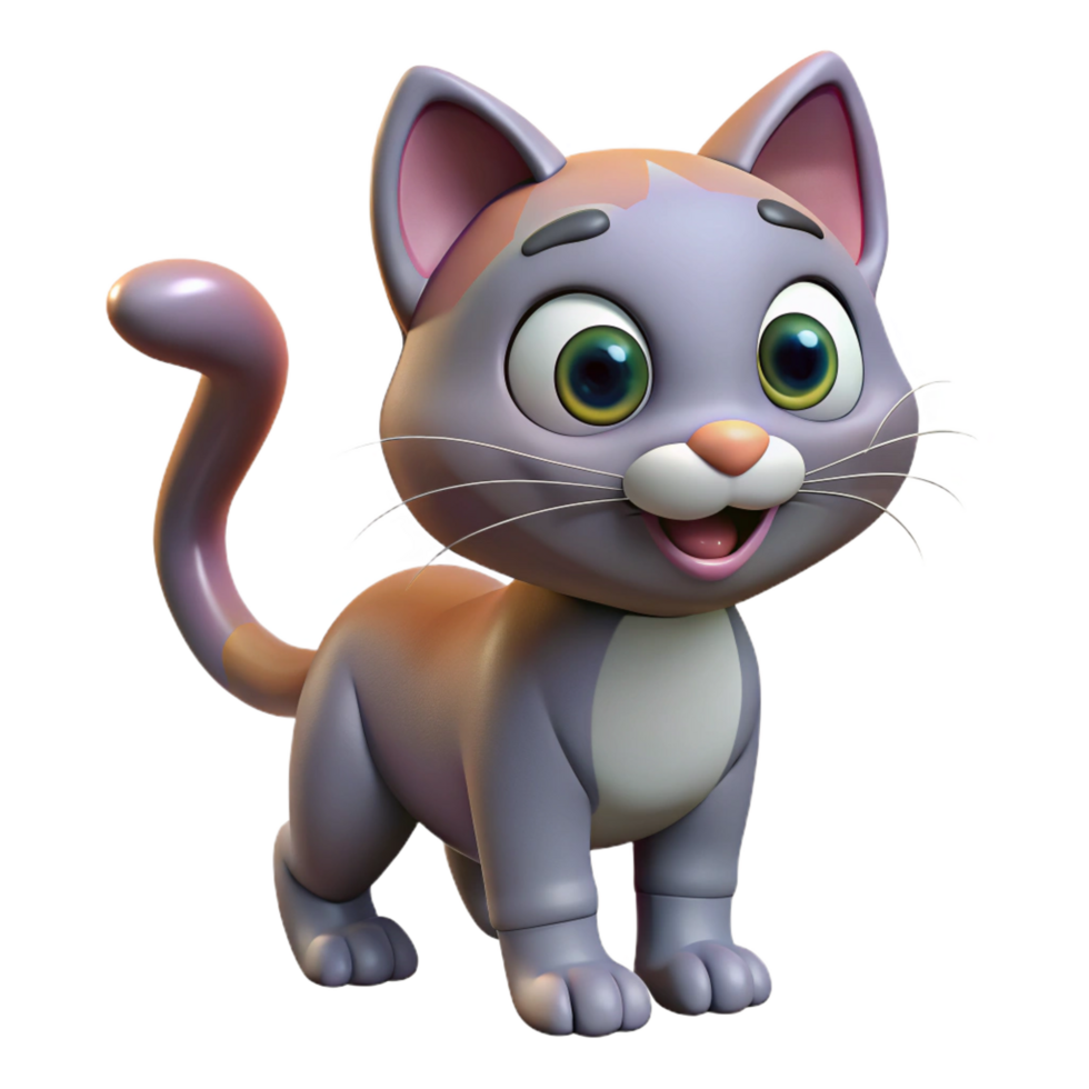 picturesque bold elegant Cartoon cat, playful pose, wide eyes, NO BACKGROUND with Transparent Background. perfect clarity png