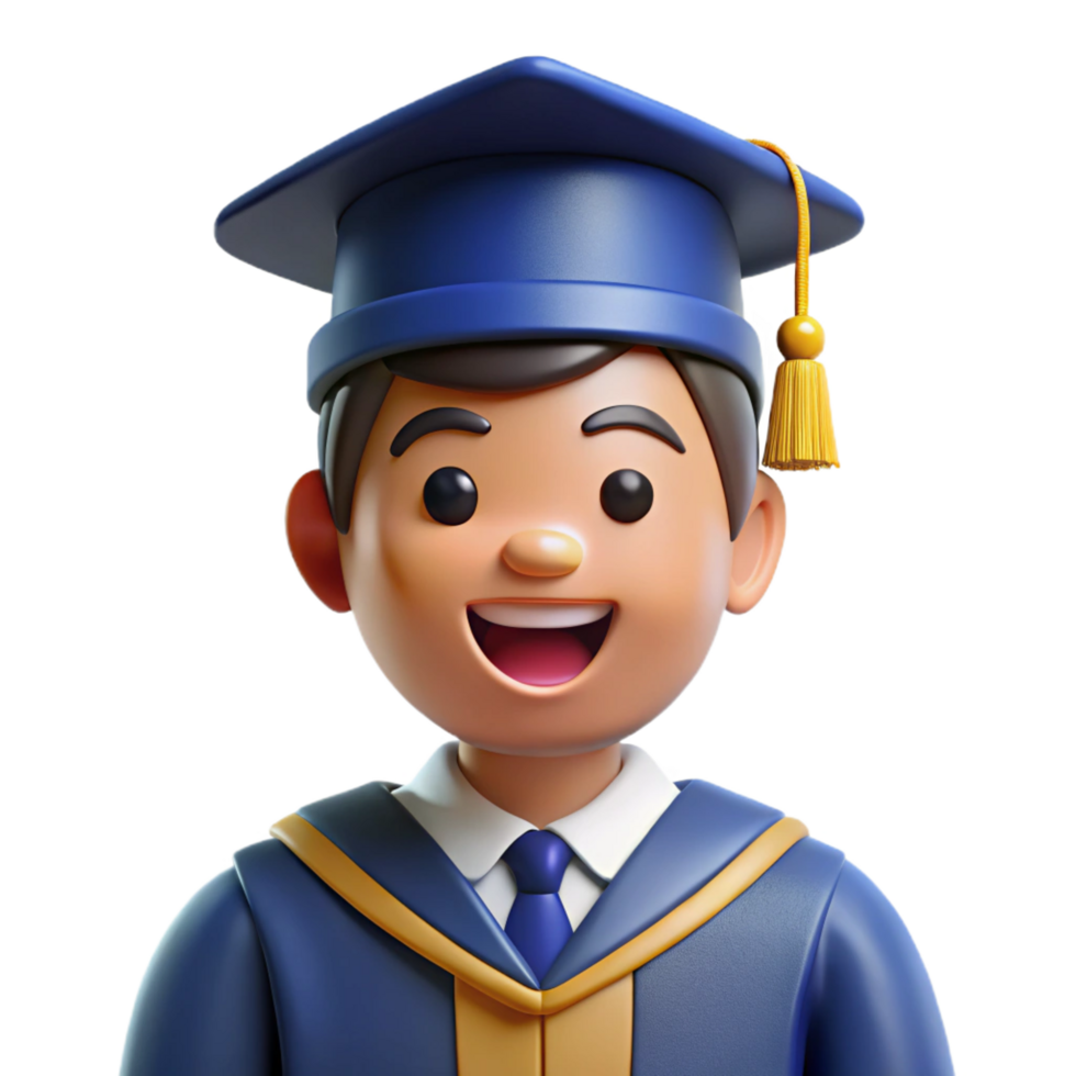 playful picturesque Happy graduate in cap and gown, NO BACKGROUND with Transparent Background. artisan png