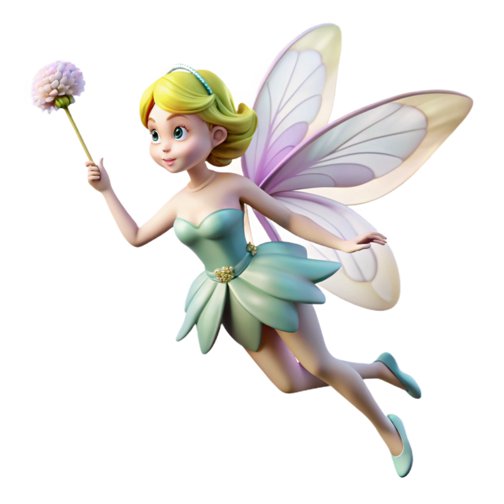 pristine ethereal surreal A delicate fairy, iridescent wings, holding a dandelion seed. NO BACKGROUND with Transparent Background. professional png