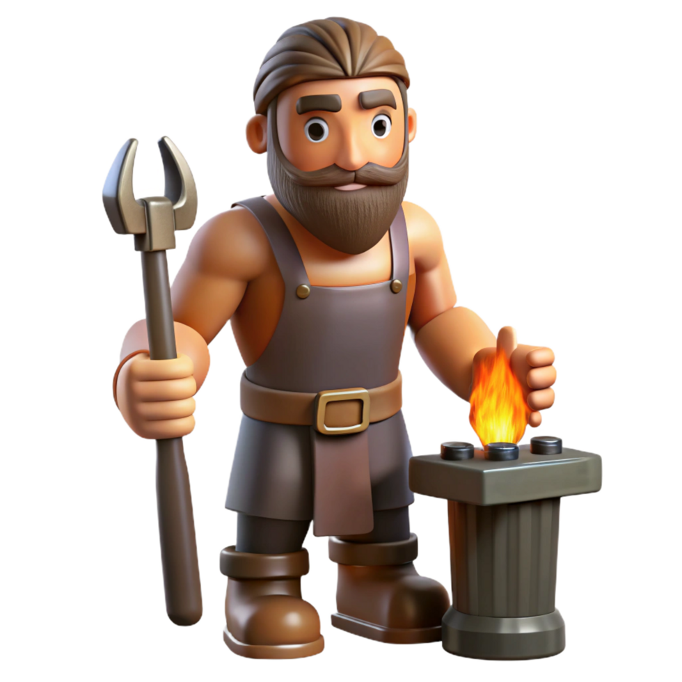 magnificent bold creative Hephaestus, God of the Forge, blacksmithing tools, NO BACKGROUND with Transparent Background. high quality png