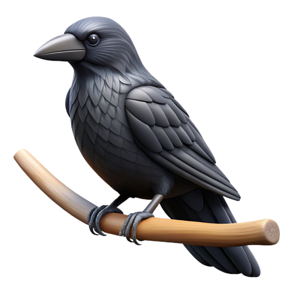 vibrant tropical Raven, black feathers, perched on a branch branch not visible NO BACKGROUND with Transparent Background. exclusive png