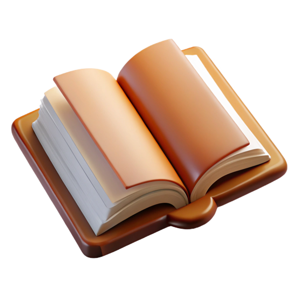 wonderful vintage Open book, blank pages, leather bound, NO BACKGROUND with Transparent Background. professional png