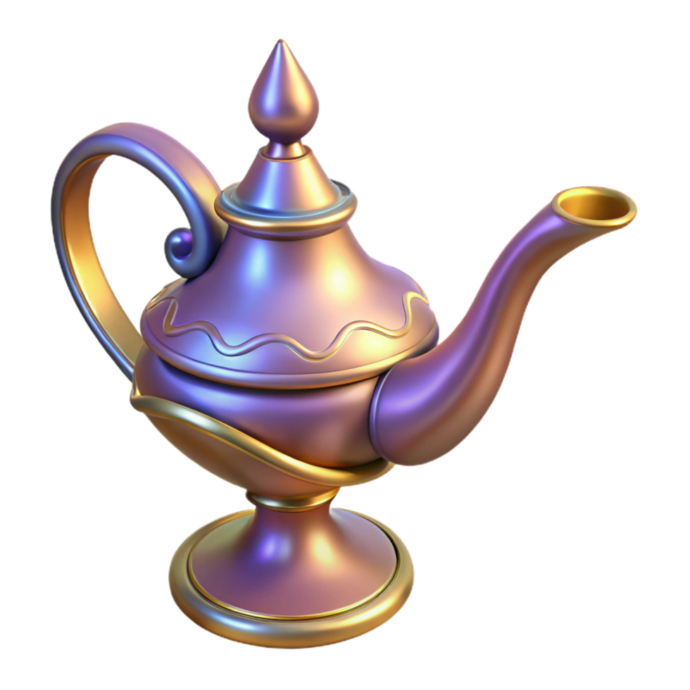 picturesque notable Genie Lamp, ornate and magical, ready to be rubbed, NO BACKGROUND with Transparent Background. png