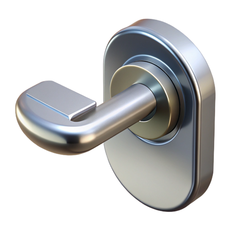 striking distinctive Modern door handle, lever style, NO BACKGROUND with Transparent Background. png