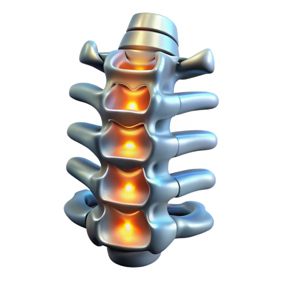 splendid intense urban Cybernetic spine with glowing vertebrae and metallic plating NO BACKGROUND with Transparent Background. gallery standard png