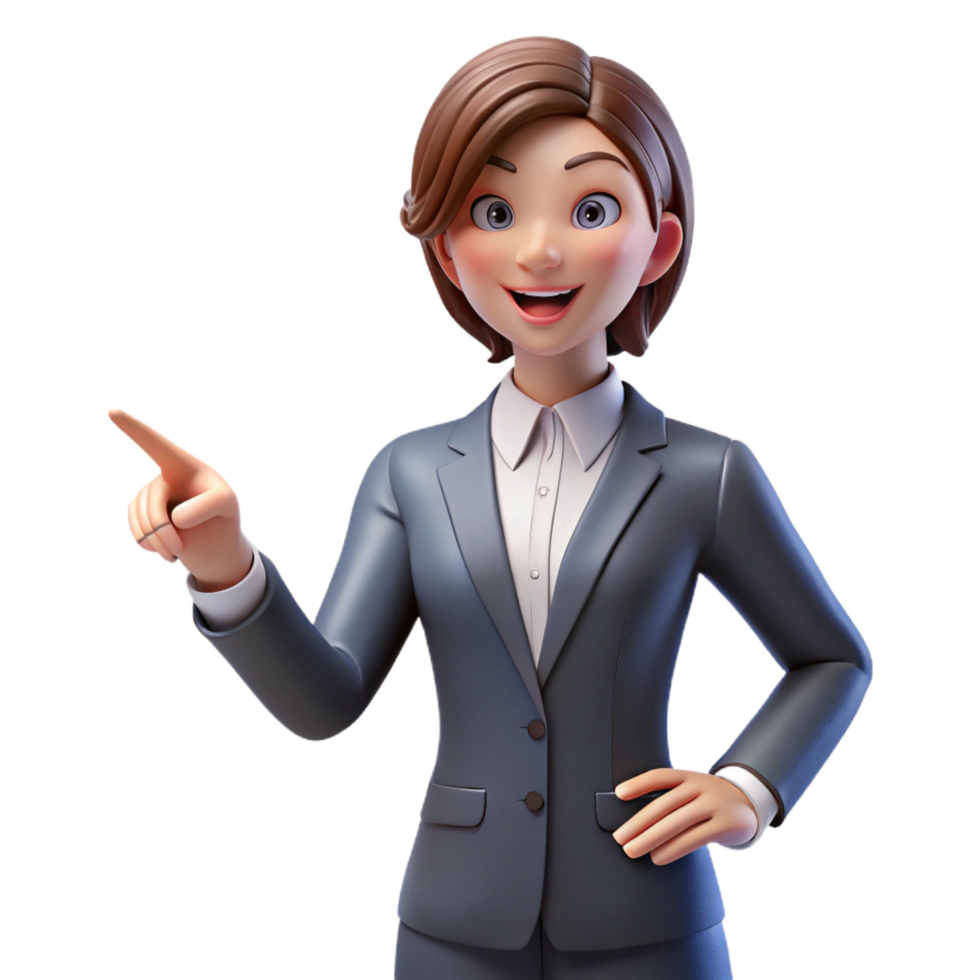 splendid unforgettable Businesswoman in a suit pointing forward, NO BACKGROUND with Transparent Background. png
