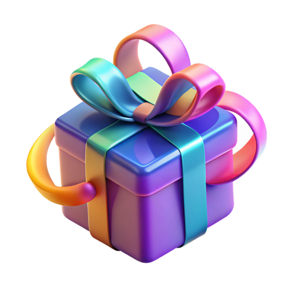 reflective sumptuous A floating, abstract gift box with a colorful ribbon. NO BACKGROUND with Transparent Background. elite png