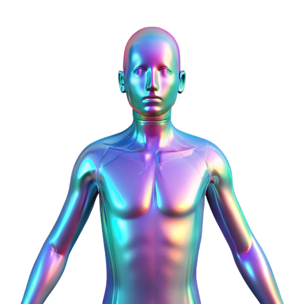 pristine rare Holographic projection of a human, translucent, glowing, NO BACKGROUND with Transparent Background. png