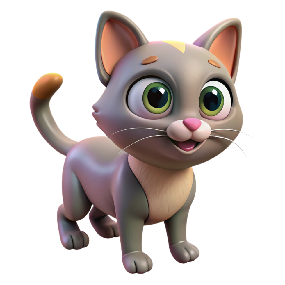 magnificent calm bohemian Cartoon cat, playful pose, wide eyes, NO BACKGROUND with Transparent Background. exclusive png