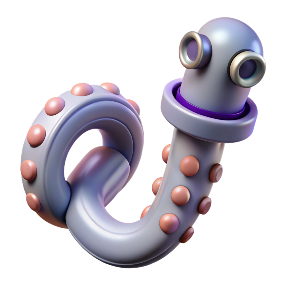 nostalgic impressive Single robotic tentacle with suction cups NO BACKGROUND with Transparent Background. original png