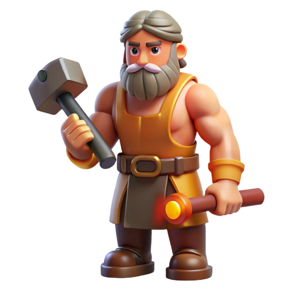 majestic signature Hephaestus, God of the Forge, holding a hammer, NO BACKGROUND with Transparent Background. png