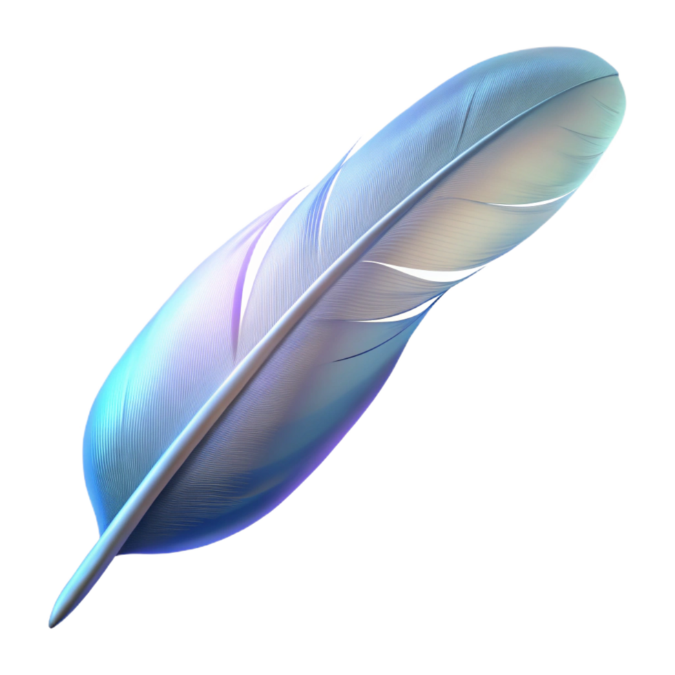 pristine dreamy bohemian A single, floating feather, emitting a soft glow. NO BACKGROUND with Transparent Background. high resolution png