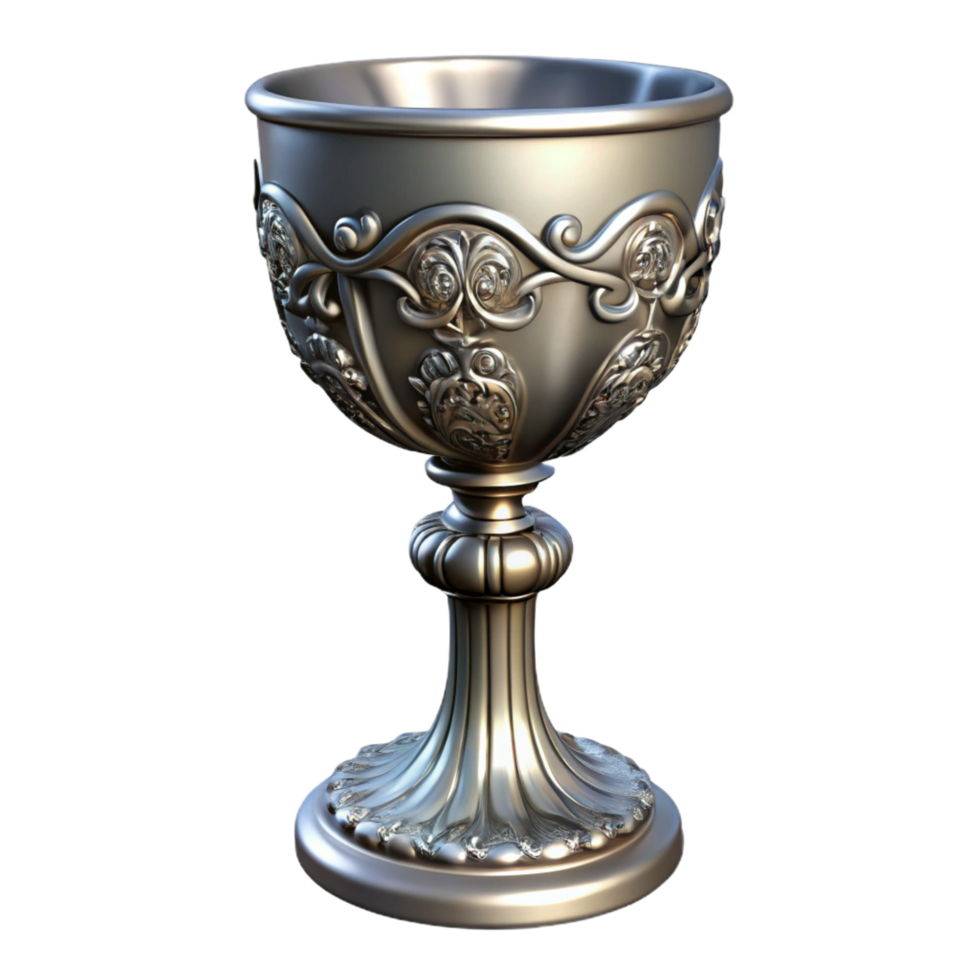 wonderful exemplary A single, ornate silver chalice, intricate carvings, NO BACKGROUND with Transparent Background. png