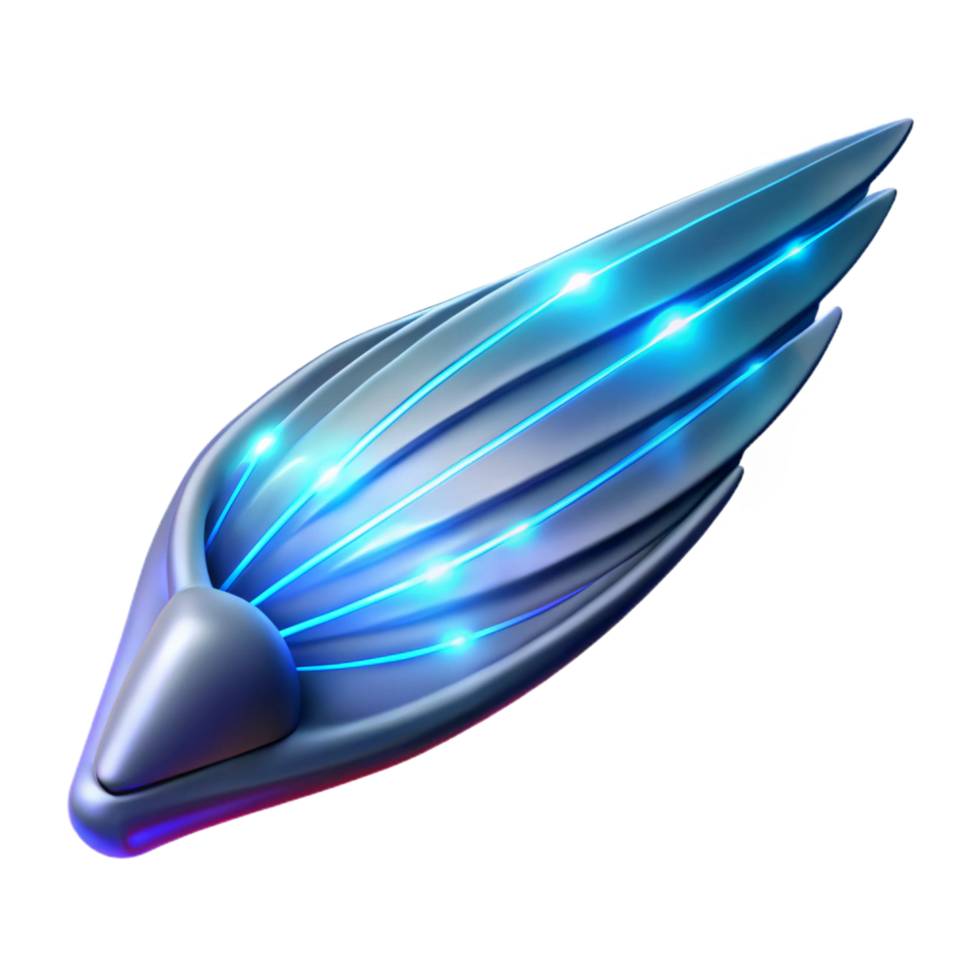 remarkable baroque Spaceship wing with glowing energy trails NO BACKGROUND with Transparent Background. high quality png