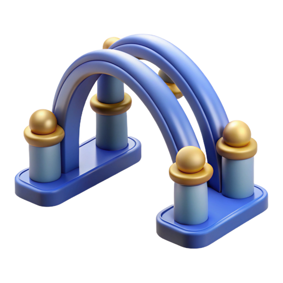 melancholic vibrant Technical illustration of an arch bridge NO BACKGROUND with Transparent Background. 8K png