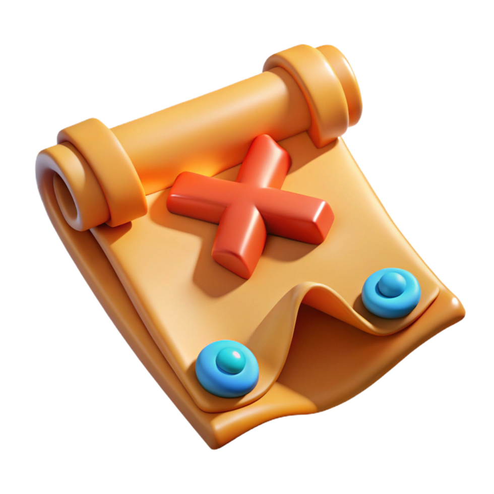 picturesque renaissance A stylized treasure map, with a marked X. NO BACKGROUND with Transparent Background. masterfully captured png