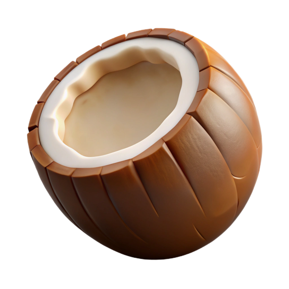 glorious impressionist One brown coconut cracked open NO BACKGROUND with Transparent Background. 8K png