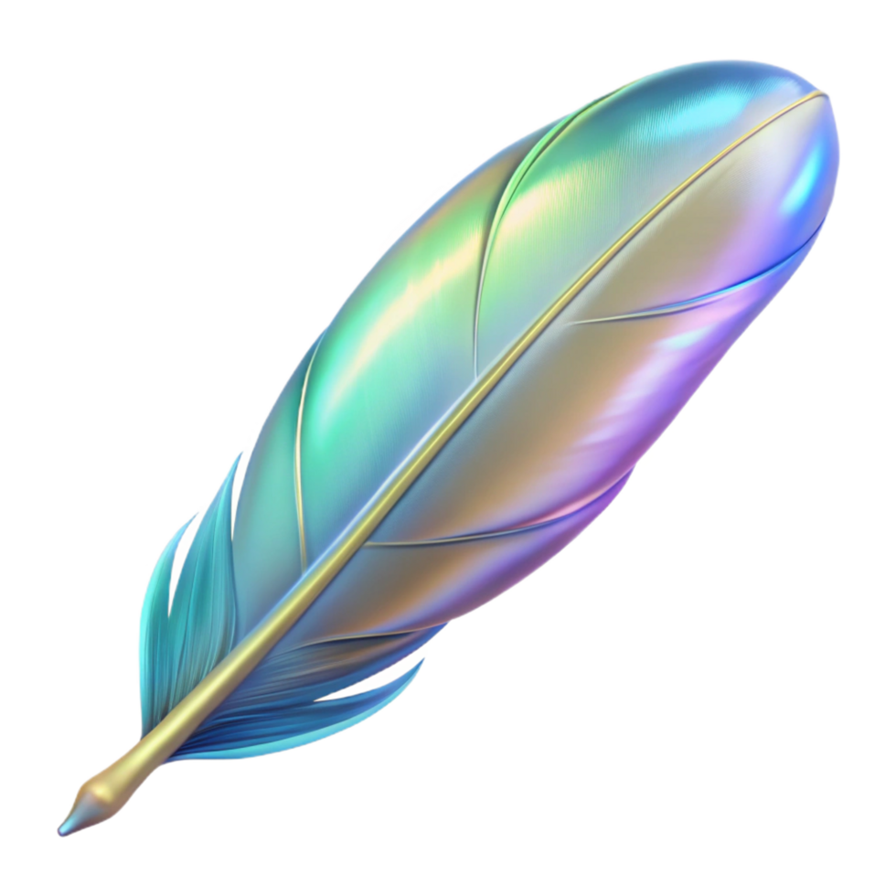 majestic standout A single, floating feather, iridescent and magical. NO BACKGROUND with Transparent Background. png