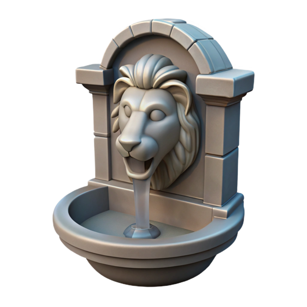 picturesque celebrated Stone fountain spout, lion head design, NO BACKGROUND with Transparent Background. png