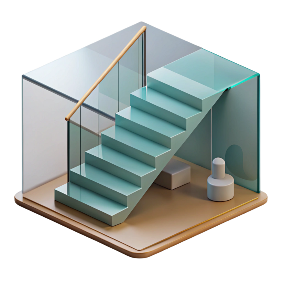 memorable mid-century Contemporary staircase, minimalist design, NO BACKGROUND with Transparent Background. detailed png