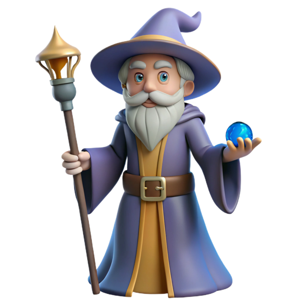 remarkable tropical A wise old wizard, holding a staff, NO BACKGROUND with Transparent Background. 8K png