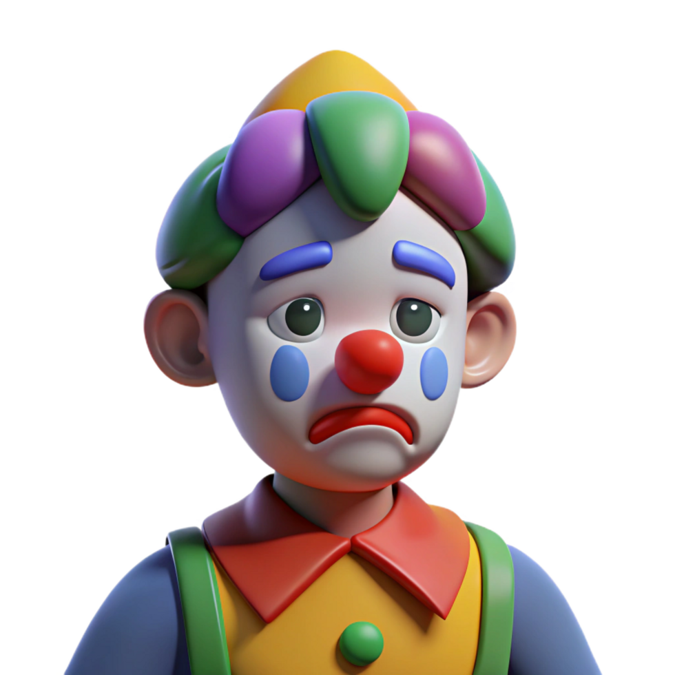 striking mysterious renaissance Sad clown with colorful makeup, NO BACKGROUND with Transparent Background. genuine png