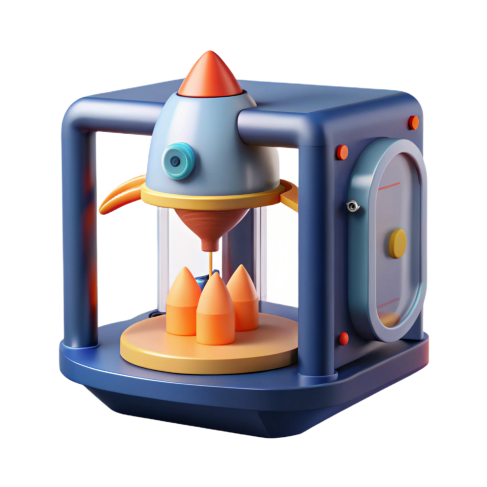 fascinating playful coastal Advanced 3D printer creating a miniature spaceship NO BACKGROUND with Transparent Transparent Background. ultra HD png
