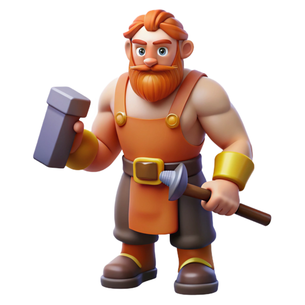 tranquil stunning Hephaestus, God of the Forge, holding a hammer, NO BACKGROUND with Transparent Background. genuine png
