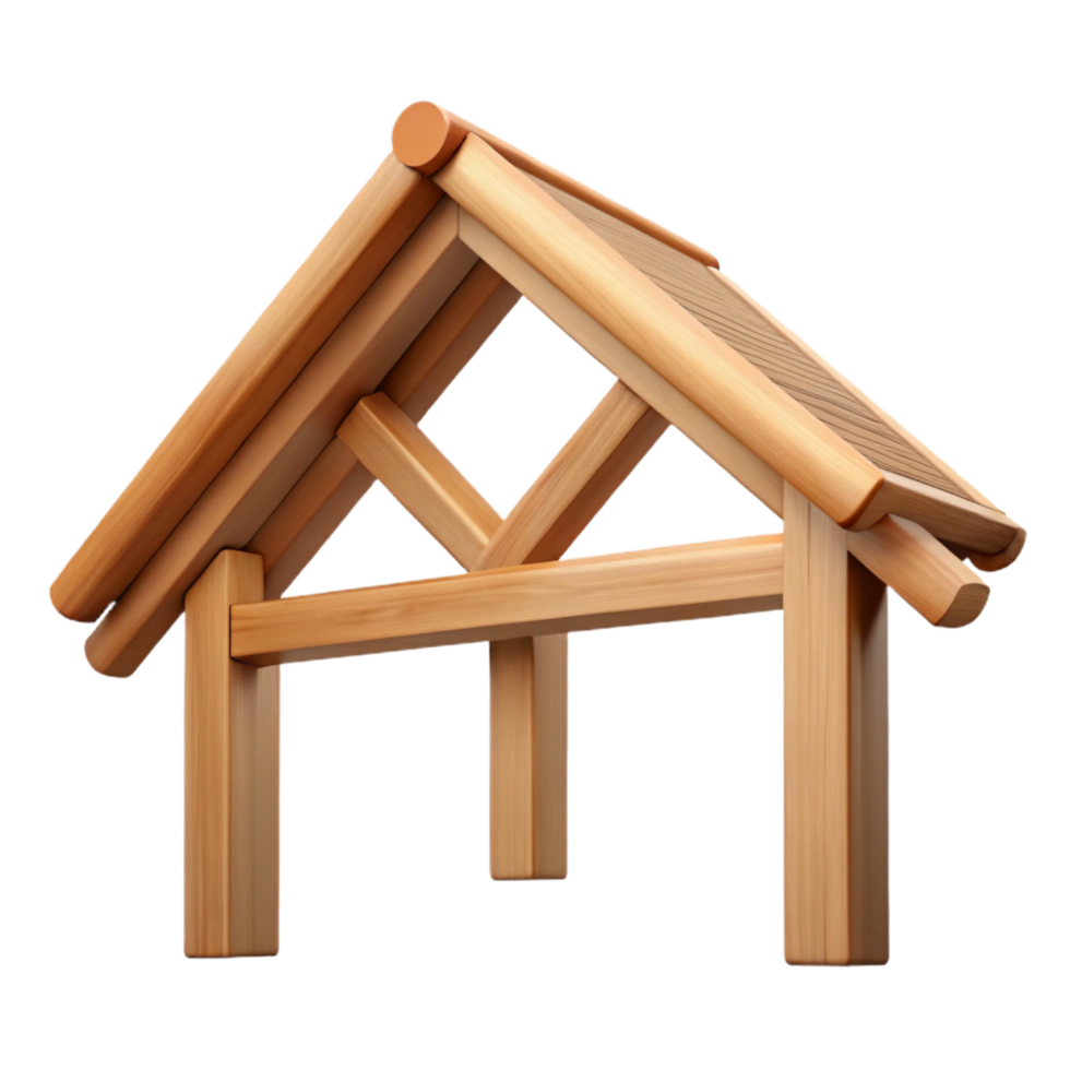 magnificent harmonious gothic Wooden roof truss, traditional joinery, NO BACKGROUND with Transparent Background. high resolution png