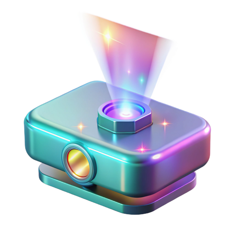 majestic intense contemporary Holographic projector displaying a 3D image, NO BACKGROUND with Transparent Background. expertly shot png
